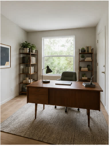 Mid-century office after AI room design