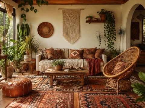 Bohemian living room interior style preview