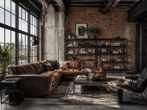 Industrial loft living room interior style preview