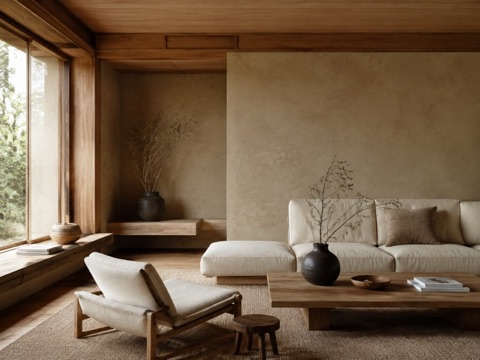 Japandi living room interior style preview