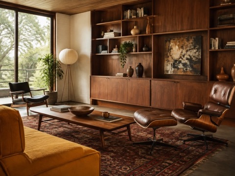 Mid-century modern living room interior style preview