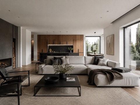 Modern open-plan living room interior style preview